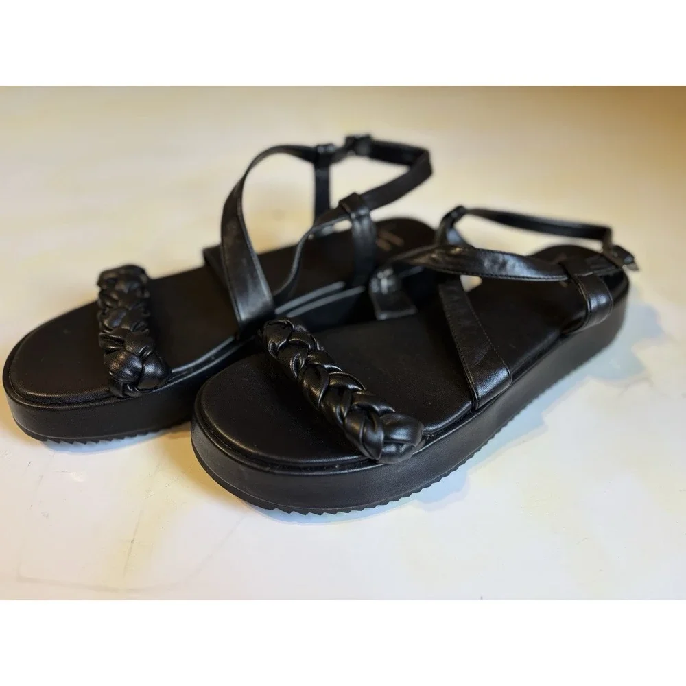 Worthington Black‎ Braided Strap Open Toe Sandle Buckle 1.5